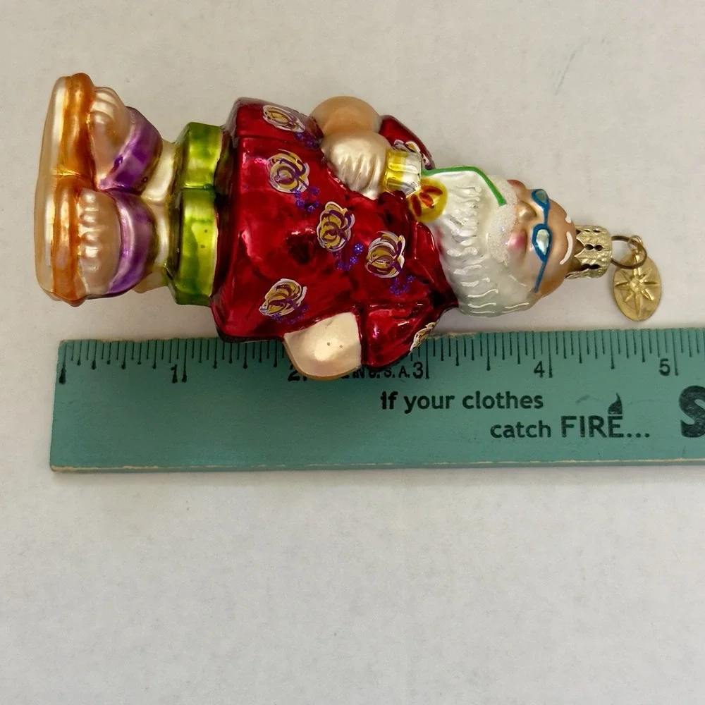 Christopher Radko Lil Gem Sand & Surf Santa Glass Ornament Purple Floral Variant